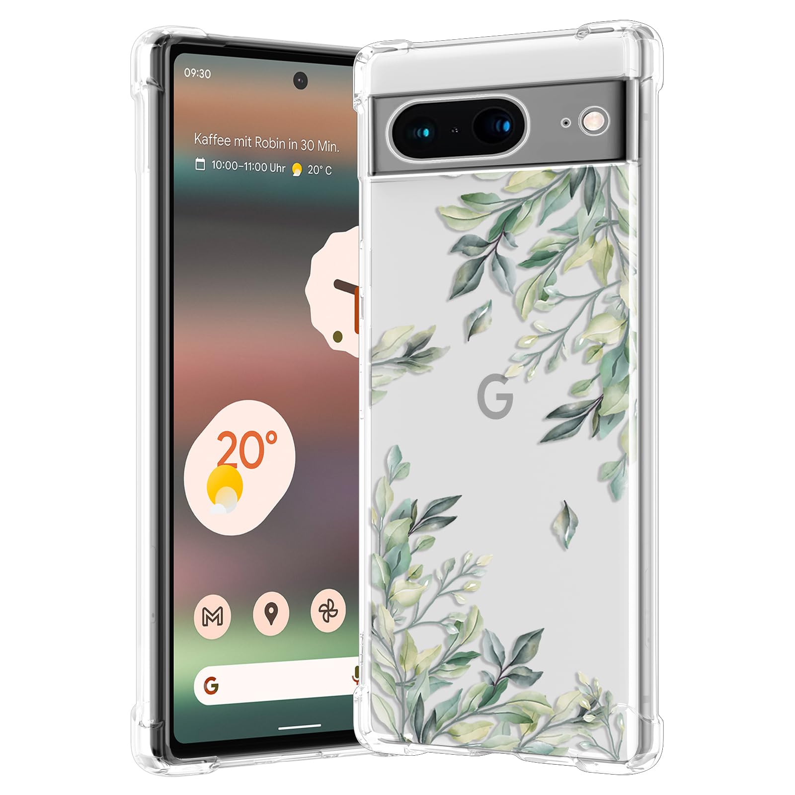 RALEAVO Compatible with Google Pixel 8 Clear Floral Case Girly Soft Slim Bumper Case with Flower Pattern for Pixel 8-Leaf Pattern — image 1