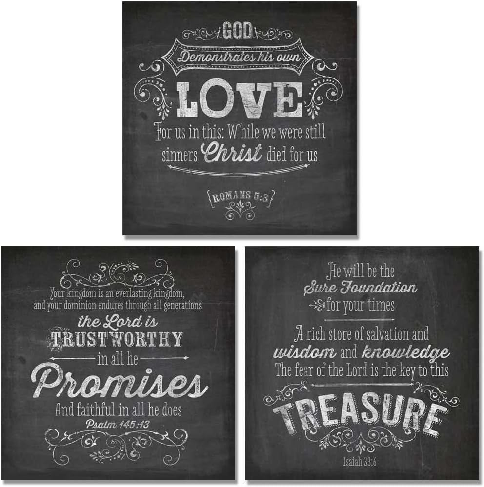 Gango Editions 3 Chalkboard Inspirational Christian Art Prints Treasure Promises Love Quotes 12x12
