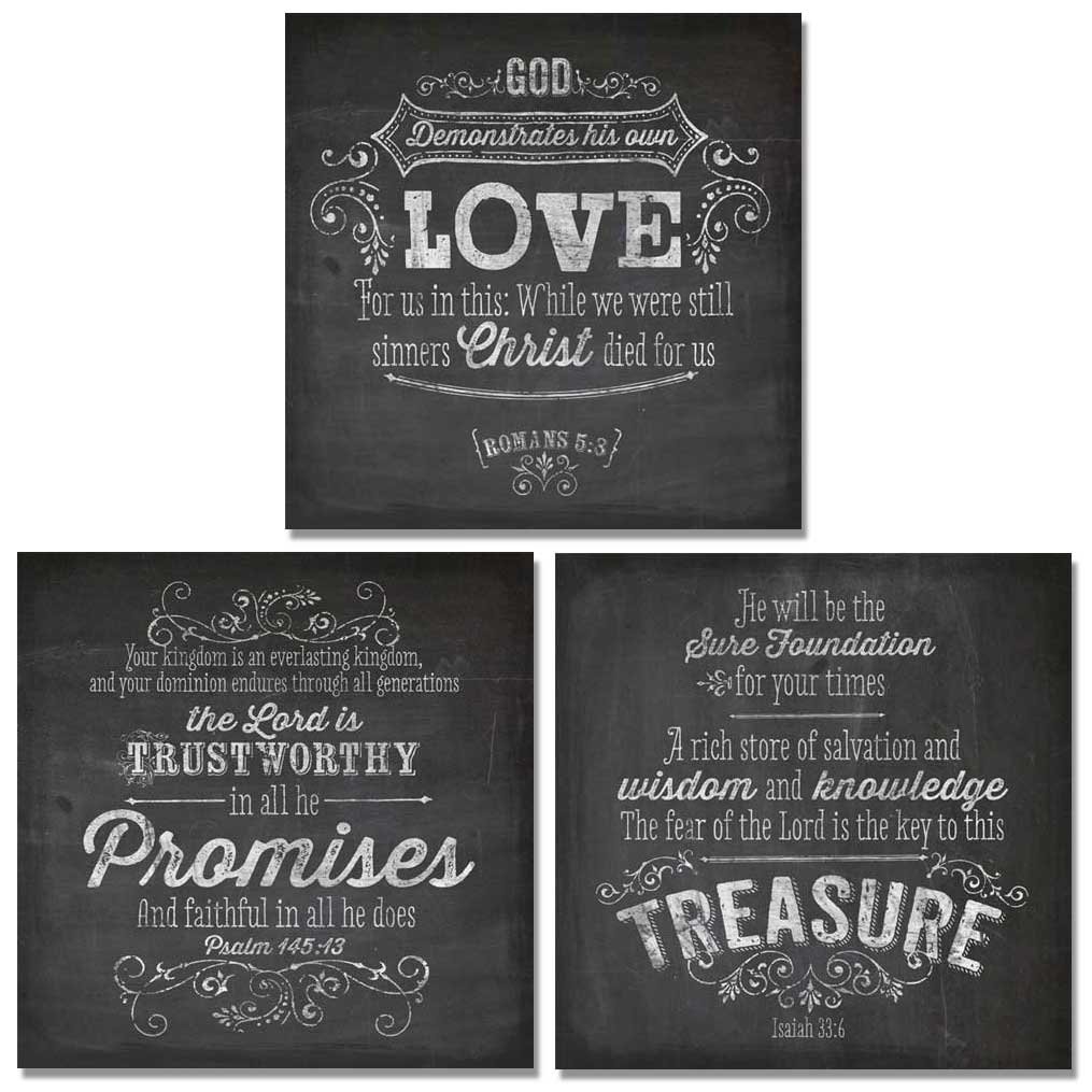 Amazon 3 Chalkboard Inspirational Christian Art Prints Treasure Promises Love Quotes 12x12 Quote Posters Christian Posters & Prints