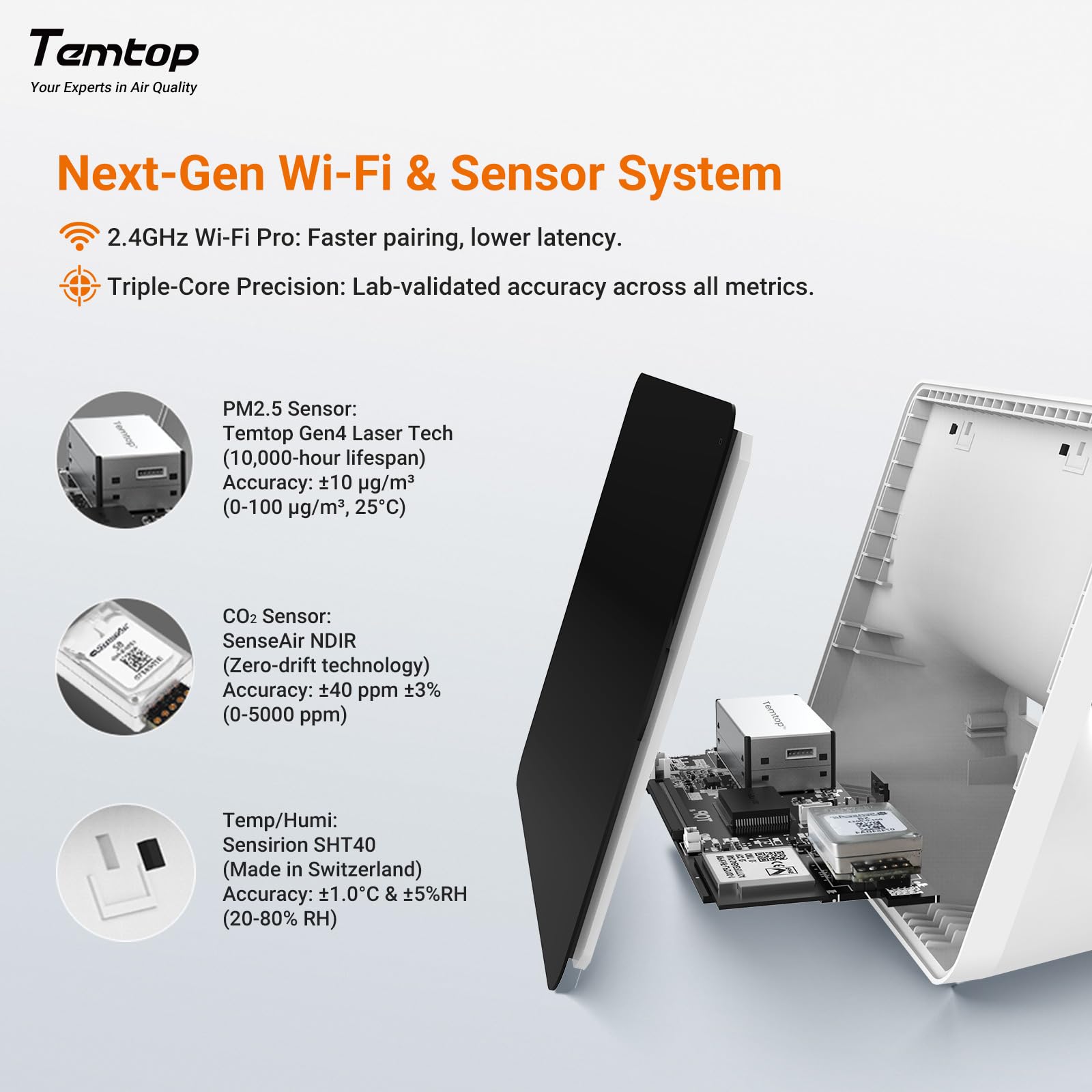 Temtop M100-UP Luftqualitätsmessgerät Wetterstation, 2.4G WLAN Bluetooth Thermometer mit App, 8-in-1 Luftqualitätsmessgerät (PM2.5/CO2/Temperatur/Feuchtigkeit) 6