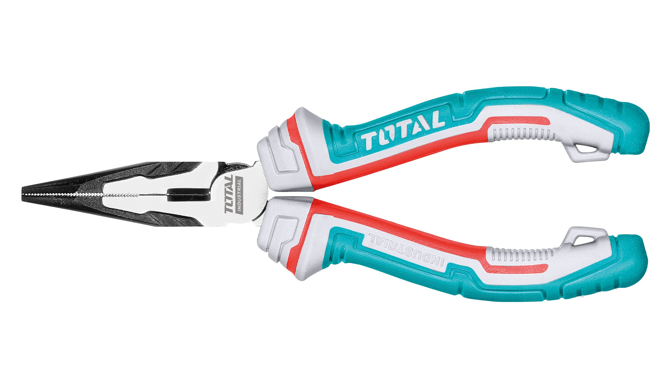 Total - Reinforced Flat Nose Pliers | Ideal for Holding, Bending & Cutting | Chrome Vanadium Steel | 3 Material Fibre Handle | Tool Belt Compatible | Fall Protection, Black, 180 mm