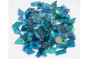 CHICSHIS 200g Transparent Mosaic Glass Tiles, Large Stained Glass Pieces for DIY Mosaic Craft Supplies, 4 Shapes Mosaic Glass Tiles for DIY Mosiac Present, Pond Water Blue