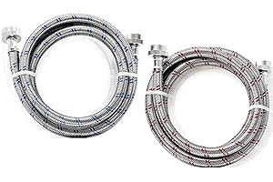 4yourhome Stainless Steel Extra Long Premium Washing Machine Hoses, 6 Ft Burst Proof (2 Pack) Red and Blue Marked Water Supply Lines
