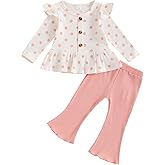 Mubineo Toddler Baby Girl Clothes Cute Ribbed Outfits Knit Long Sleeve Shirt Tops Bell Bottom Pant Fall Winter Outfit