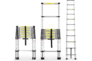 YSMN 10.5 FT Telescoping Ladders Heavy Duty Aluminum Collapsible Ladder Load Bearing 330 LBS Extension Ladders Applicable to Household Use Outdoor Work