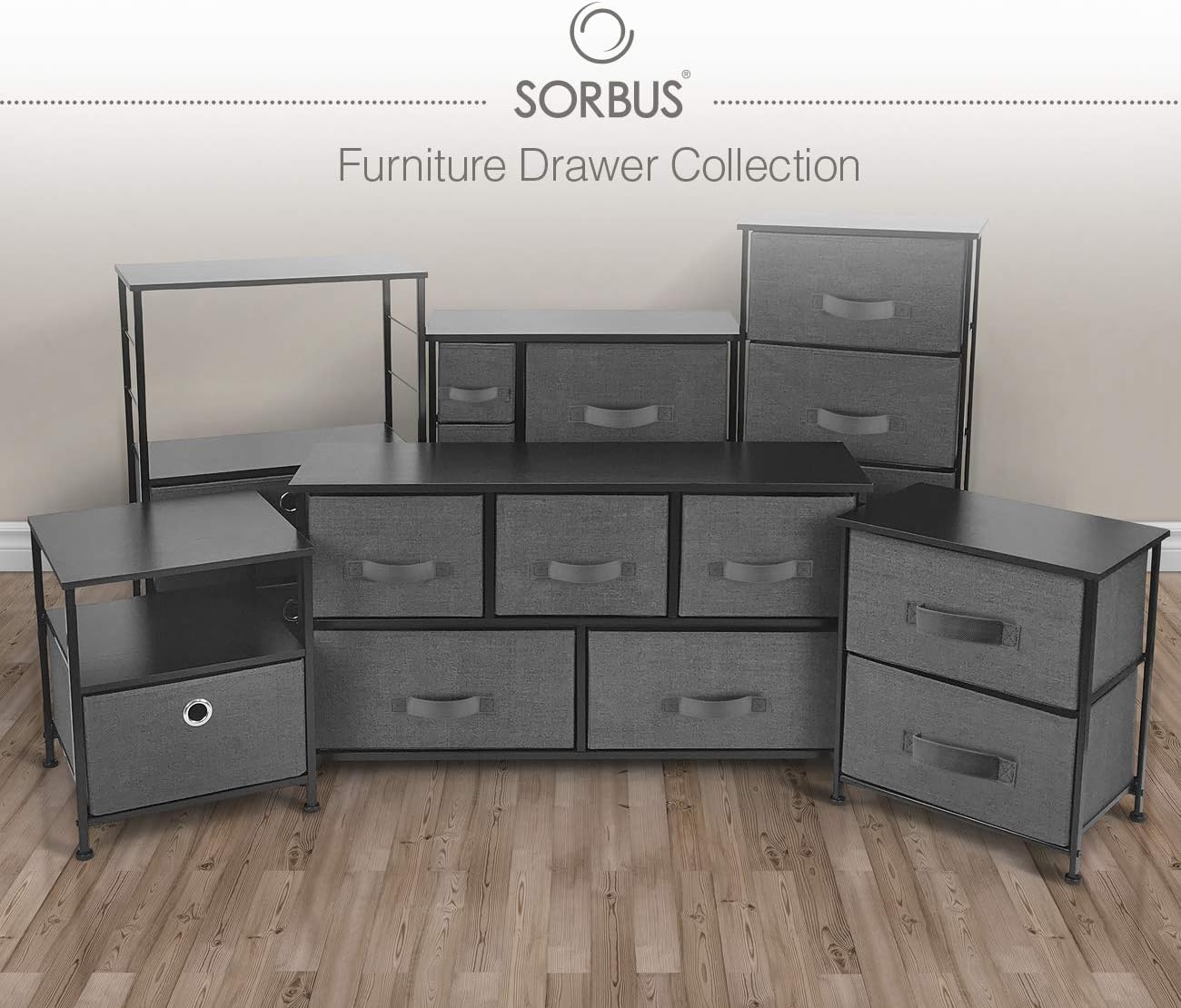Sorbus Nightstand 1-Drawer Shelf Storage- Bedside Furniture & Accent End Table Chest for Home, Bedroom, Office, College Dorm, Steel Frame, Wood Top, Easy Pull Fabric Bins (Black/Charcoal): Kitchen & Dining