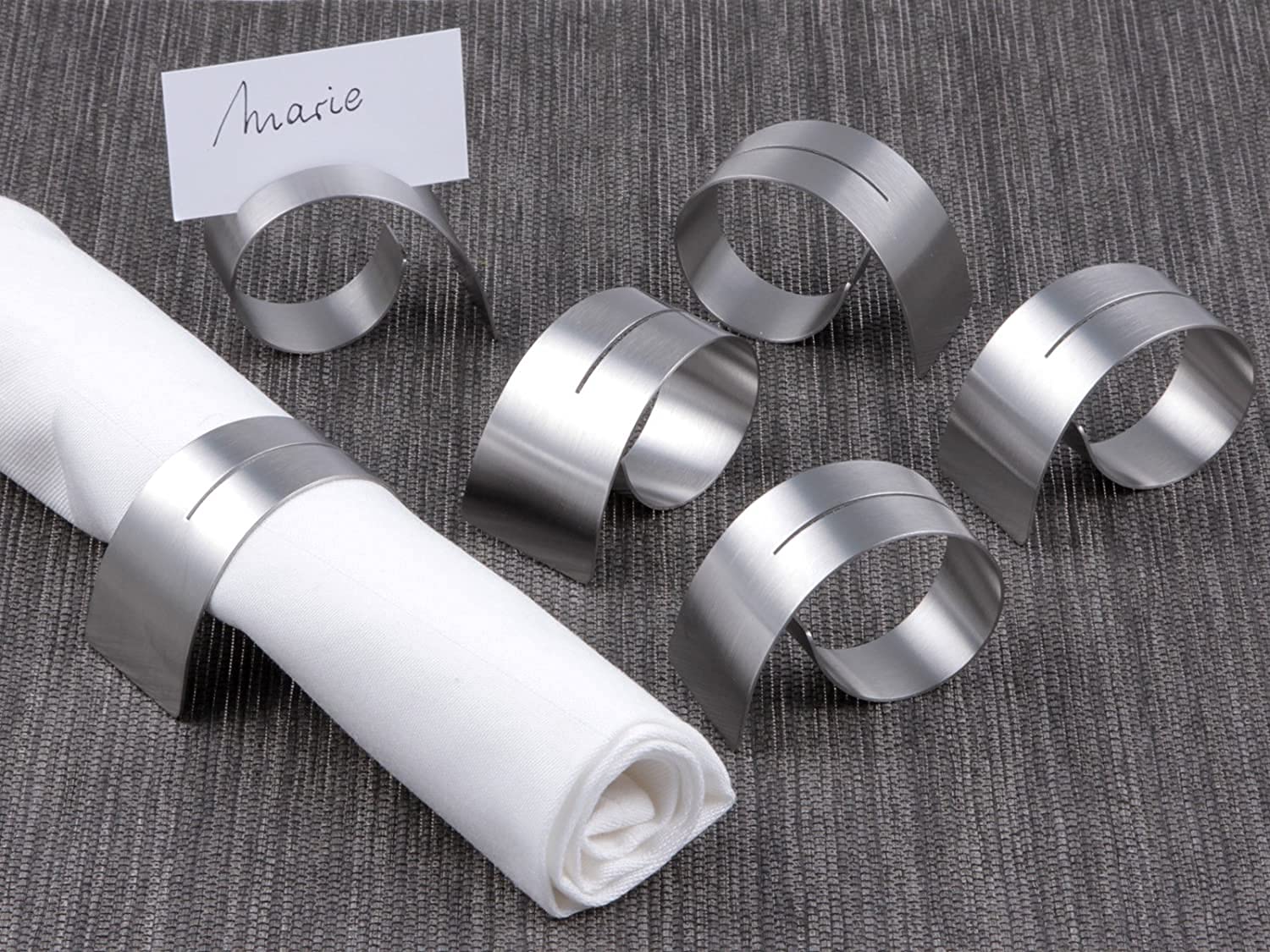 texpot Pack of 6 Napkin Rings with Slotted Stainless Steel Diameter 4.2 to 6-5 cm, Width 1.8 to 3.6 cm