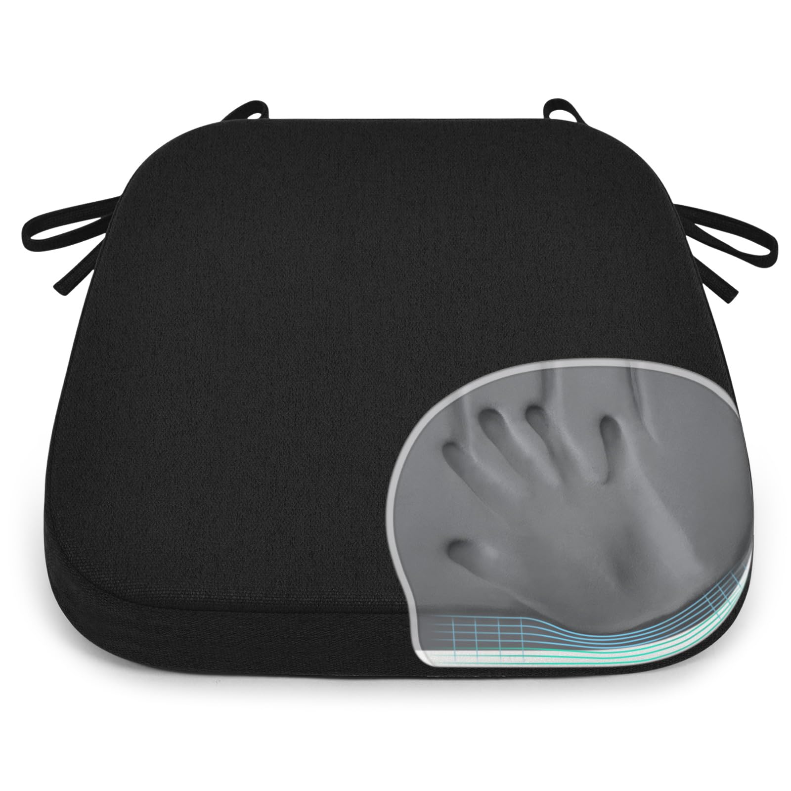 Photo 1 of Shinnwa Dining Chair Pads, Patented Design Memory Foam Kitchen Chair Cushions with Ties and Washable Cover, 17" x 16" x 2", Black