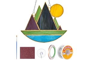 LemonRoad 1 Set Mountains Pre Cut Stained Glass DIY Stained Glass Craft Kit with Solder Wire, Flux Brush for Adult Make Your 