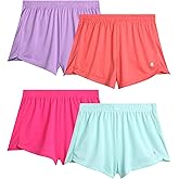 RBX Girls Athletic Shorts - 4 Pack Double Mesh Active Dolphin Shorts Running Gym Basketball Work Out Youth Kids Activewear