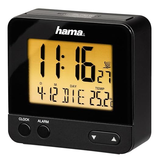 Hama Funk Wecker RC540 (sensorgesteuerte Nachtlichtfunktion, Schlummerfunktion, Temperatur- und Datumsanzeige) schwarz