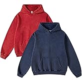 FAIABLE 2 Pack Acid Wash Hoodie Unisex Oversized Vintage Hoodie Heavyweight Distress Sweatshirts for Men Women Couples