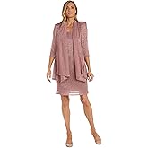 R&M Richards Women's Metallic Sheath Dress W/Matching Draped Chiffon Jacket - 2-Piece Outfit for Weddings & Parties