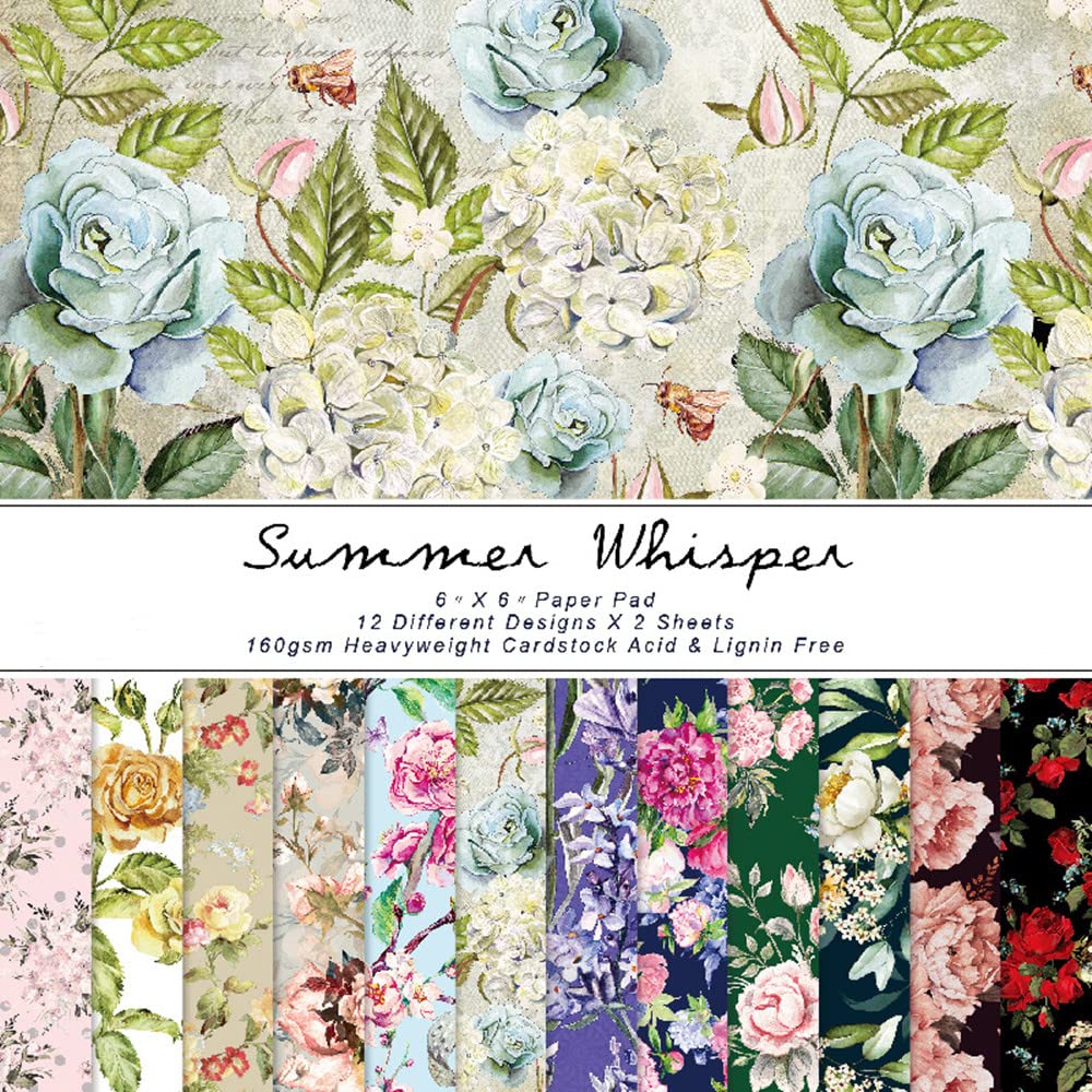 XZJMY 24 Sheet Vintage Floral Scrapbook Specialty Paper, 12 Designs Decorative Paper for Card Making, Scrapbook, Photo Album Decor, 6x6Inch Spring Pattern Paper Pack