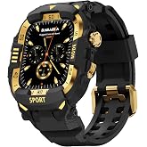 DABAOZA Rugged Case with Band Men Tactical Compatible with Apple Watch 44mm | Military Grade Shockproof Bumper Men Tactical Heavy Duty Strap,for iWatch Series 6/5/4 &amp; SE 3/2/1,Black Gold 44MM