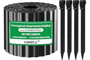 Camitlli Garden Edging Border, Sturdy Landscape Edging Border for Tall Borders with 4pcs Garden Anchor Stakes, Metal Corrugated Garden Paver Edging Border for Lawn DIY Flower Beds (Black 6"×20FT)