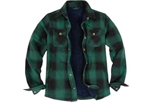 Men's Sherpa Lined Flannel Shirt Jacket,Long Sleeved Brushed Plaid Flannel Shacket Jackets,Snap Button