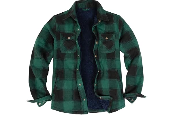 ZENTHACE Men's Sherpa Lined Flannel Shirt Jacket,Snap Button Overshirt | Sherpa Lining Throughout,Snap Front Shacket,Warm Han