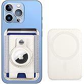 Miroddi for MagSafe Wallet with AirTag Holder, Magnetic Wallet Card Holder for Back of iPhone 15/14/13/12 Series, AirTag MagSafe Leather Wallet, Hold Up to 7 Cards, RFID Blocking Protection, White