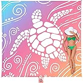 WEKAPO Beach Blanket Waterproof Sandproof Oversized Extra Large Sand Free Beach Mat with Stakes, Storage Bag - Essentials for Outdoor Beach, Picnic (Pinkish Purple Sea Turtle, 8 X 7 FT (1~4 Person))