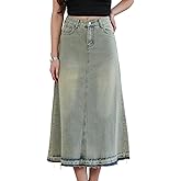Allegra K Vintage Jean Skirt for Women's A Line High Waisted Frayed Hem Long Denim Skirts