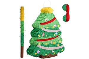 TRIRITE Christmas Tree Pinata with Stick and Blindfold, Foldable Handmade Large Piñata Set Cinco De Mayo Festive Supplies, Perfect for Birthday Parties Decorations