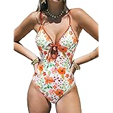 CUPSHE One Piece Swimsuit Women Keyhole V Neck Color Block Bathing Suit Cutout Back Crisscross Self Tie Swimwear