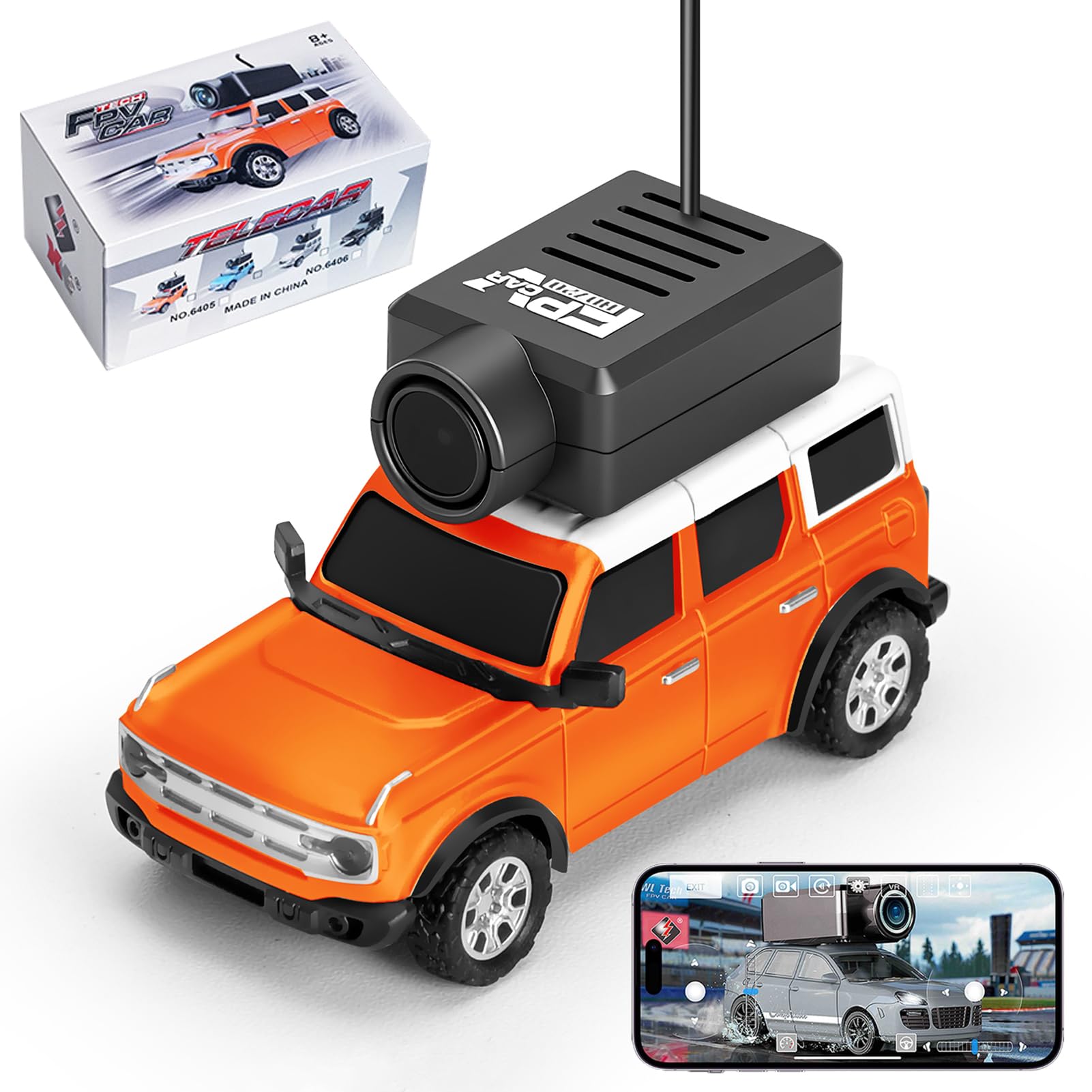 Hylukon WLtoys 1:64 Mini RC Cars, 2.4G FPV Remote Control Car with 720P HD Camera, Gyro, LED Ambient Light, APP Controlled Drifting Car for Adults (Orange)