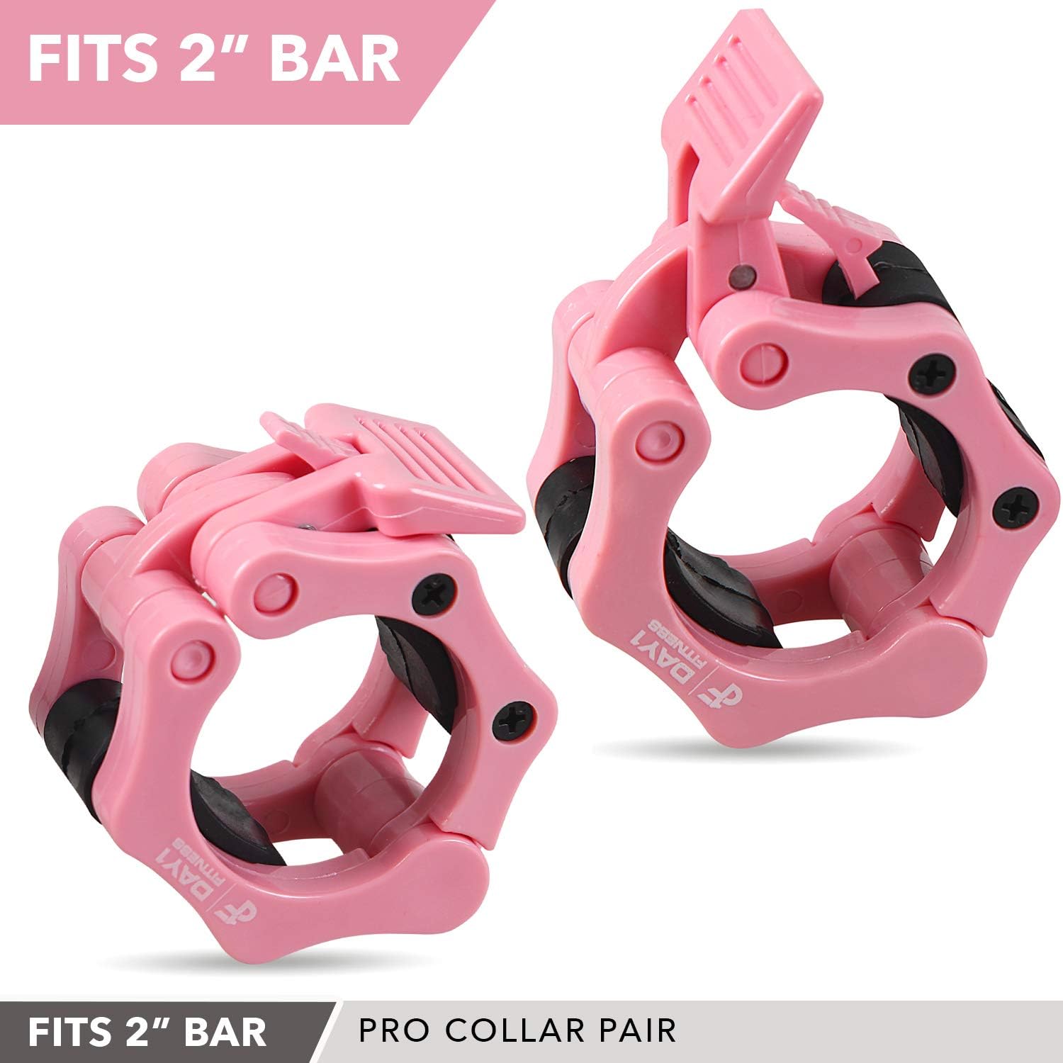 Quick-Release Safety Collars 2 inch, Set of 2- PINK – By Day 1 Fitness, Weight Locking Clips for Olympic Weightlifting 2” Bars - Heavy-Duty 2-inch Plate Clamps for Powerlifting, Strength Training : Sports & Outdoors