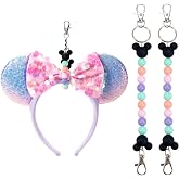 Eybila 2Pcs Mouse Ear Holder for Backpack Park Trip Essentials Keychain | Beaded Lanyard Keychain Bag Charm Headband Hanging Accessories Display Decor