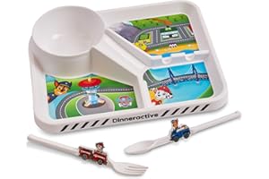 PAW Patrol Dining Set For Kids - 3 PC Themed Dinnerware Set by Dinneractive - Dog Cartoon - Toddler Plates - Baby Dishes