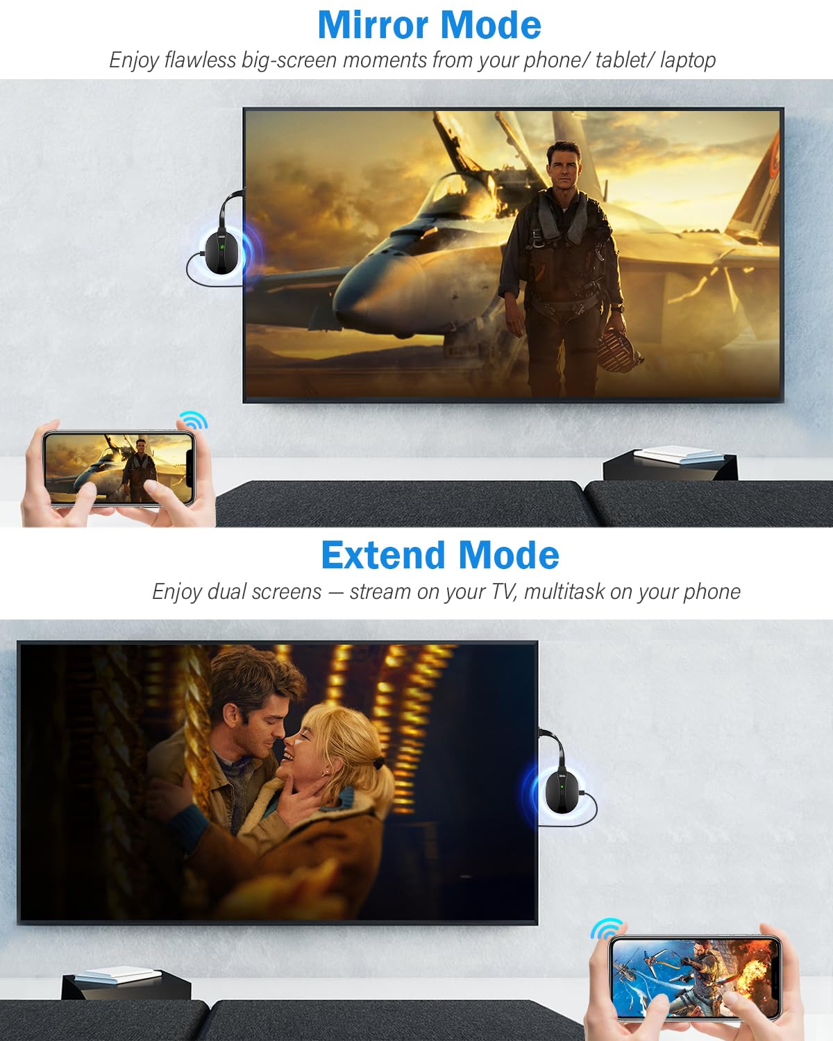 AIMIBO 2025 Wireless Display Adapter 4K, Plug & Play 2.4G+5G@60Hz HDMI Wireless Dongle for iOS Android Windows macOS Smartphone Tablet Laptop to HDTV Monitor Projector -Support Airplay DLNA Miracast