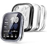 4 Pack for Amazfit Bip 6 Screen Protector Case, Soft Flexible TPU [NOT GLASS] Smooth Touch Shockproof Bumper Anti-Scratch Full Protective Cover for Amazfit Bip 6 Accessories, Clear/Black/Silver/Clear