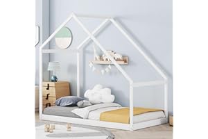 Merax Twin Bed Frames for Kids, Montessori Wooden House Shape with Proof, Sturdy Framework, Easy Assembly, No Noise