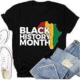 Potia Black History Month Shirt for Women African American Pride T-Shirt Africa Map Letter Print Tee Tops