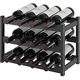 AUGOHCMIL Wine Rack，Bamboo Wine Storage Cabinet Shelf，Countertop Wine Shelf- Freestanding Wine Holder for Kitchen & Pantry (Black, 3-Tier)