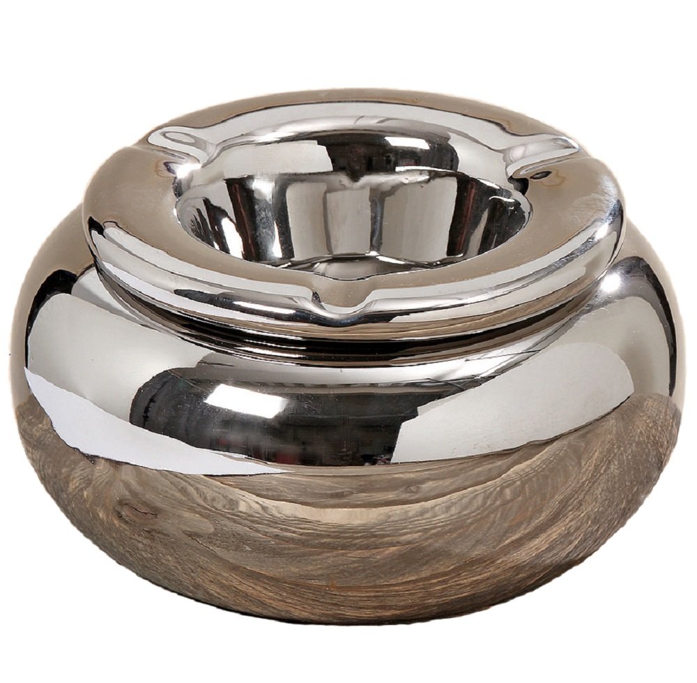 Boltze Gruppe GmbH Silver Outdoor Ash Tray, Glazed Stoneware, 14 cm Diameter
