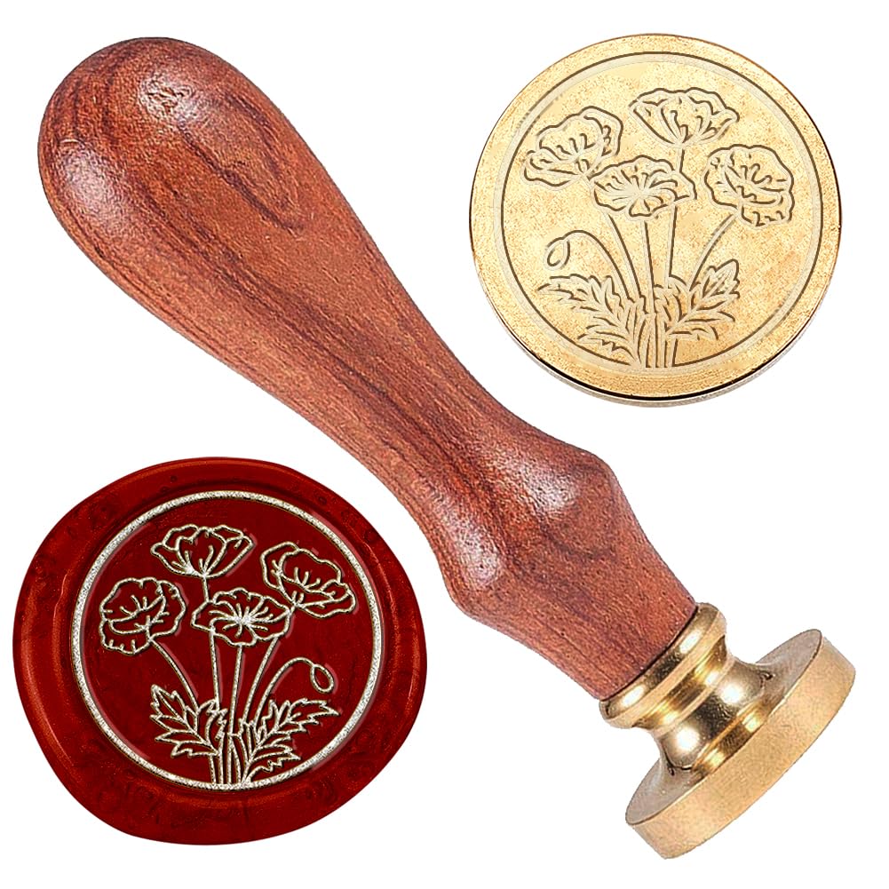 DELORIGIN Flowers Wax Seal Stamp Embossed Stamp Sealing Removable 1" Brass Wax Seal Stamp Head with Wooden Handle for Wedding Party Invitations Envelopes Gift Packing Cards Envelopes Decoration