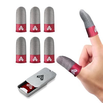 LAYASIMON 6PCS Gaming Finger Sleeves. 0.29MM Silver Fiber, Anti Sweat, Extremely Thin,Breathable Touchscreen dedales Gamer Finger Cover Thumb Sleeve Fit Phone Game Tablet Devices. (Red)