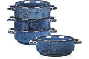 Vicrays Ceramic Soup Bowls with Handles, 24 Oz Porcelain Soup Bowls for French Onion Soup, Cereal, Beef Stew, Chill, Pasta, P