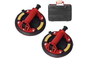VUAOHIY Glass Suction Cups, 2 Pack Heavy Duty Suction Cup Lifter with Vacuum Handle to Lift Large Glass for Tiles, Windows, Glass, 240 lbs Load Capacity with Carrying Case (8", Red)