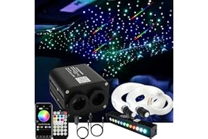 AZIMOM Dual Color 20w Twinkle Fiber Optic Starlight Headliner Kits 600pcs 0.03in 9.8ft, RGB Meteor Shooting Star, Sound Activ