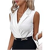 SweatyRocks Women's Sleeveless Lapel Bodysuit Collared Wrap Summer Dressy Blouse Tops