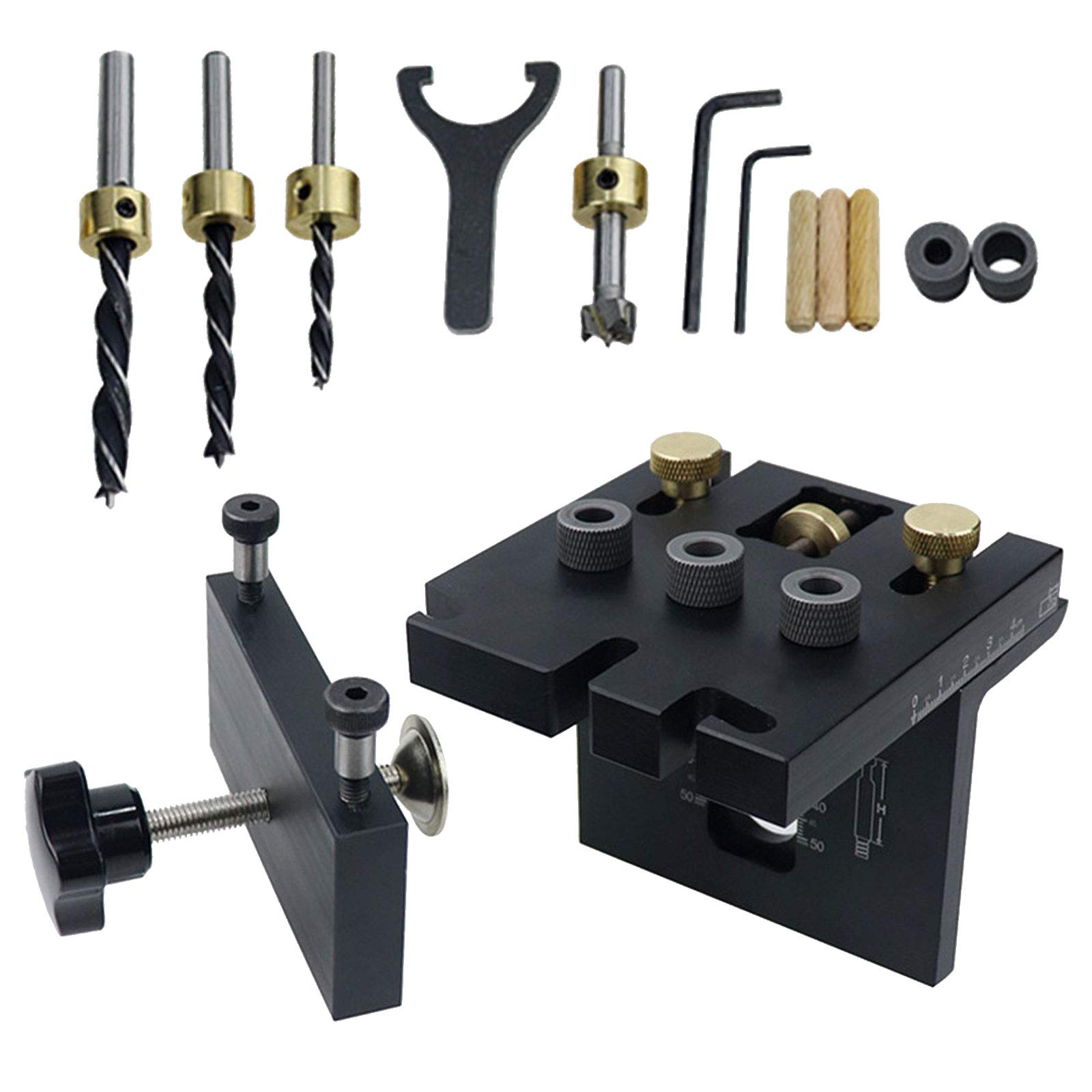 Opaltool Woodworking Doweling Jig Kit, 3 in 1 Pocket Hole Jig Kit Tool System with Positioning Clip Adjustable Drilling Guide Puncher Locator Carpentry Tools