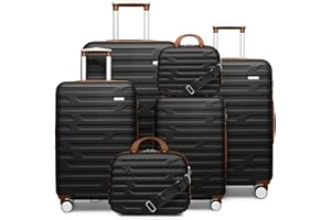 LARVENDER Luggage Sets for Women 6 Piece Hardside Expandable Suitcases with Wheels TSA Lock, Lightweight Travel Carry On Suitcase Set with Two Cosmetic Cases, Black Brown