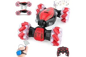 IQKidz Gesture Sensing RC Stunt Car - Christmas Red, Best Birthday Gifts for Kids 6-12, Hand Remote Control Double Side Twist Cars Toys with Light Music, 4 WD Drift Off Road for Rotation
