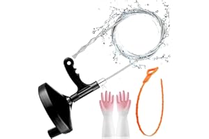 FLSEPAMB Drain Auger 25 Ft Plumbing Snake Snake Drain Clog Remove Tool Professional Sink Snake for Bathtub Drain, Kitchen Sink, Comes with Gloves and 25 Inch Snake Hair Clog Remover