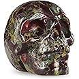 Artistone 2" Dragon Bloodstone Crystal Skull Statue,Hand Carved Healing Gemstone Human Skull Head Art Figurine for Halloween Decor, Home Office Decoration, Haunted House with Gift Box