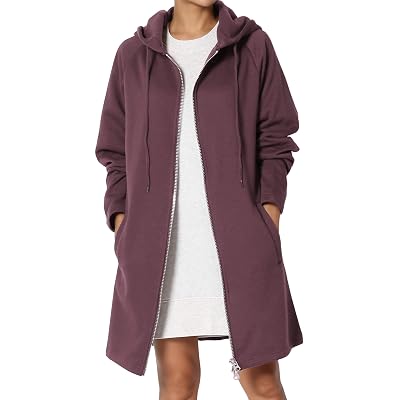 TheMogan Womens Drawstring Hoodie Zip Up Oversized Long Fleece Sweat Jacket