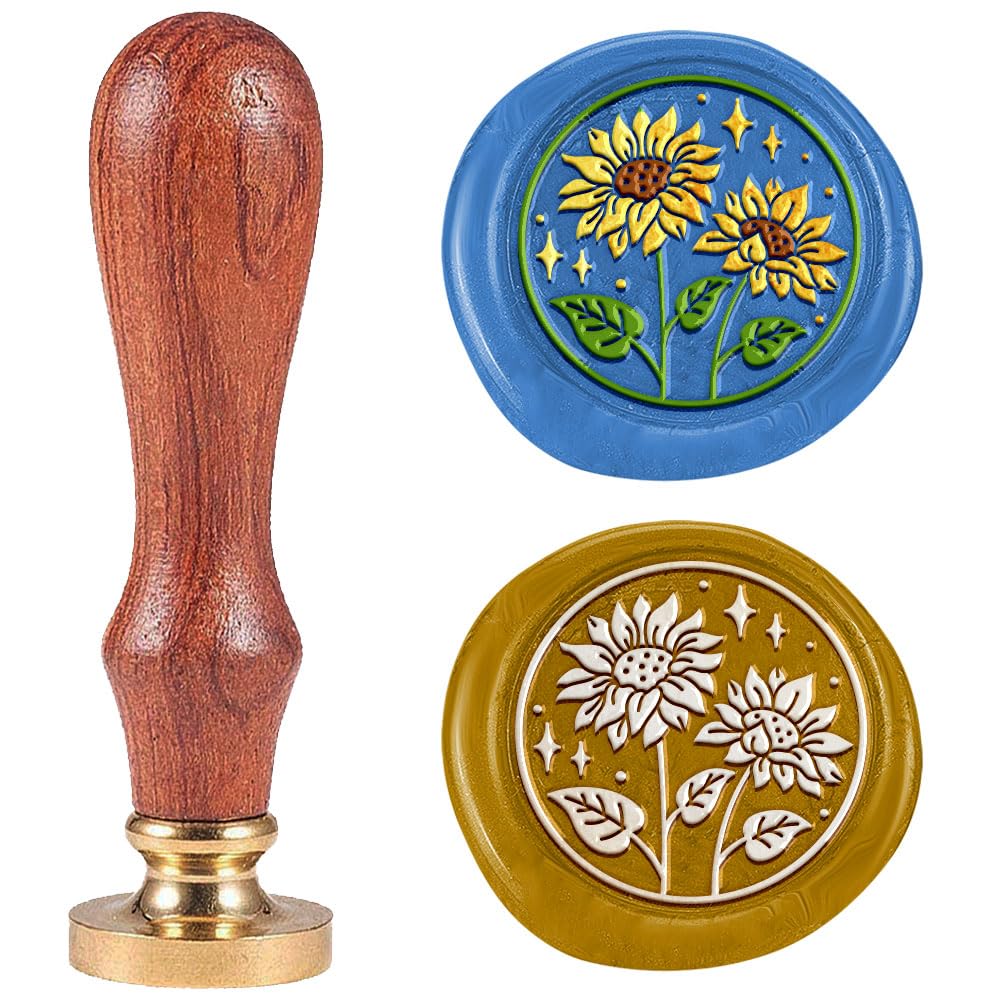 DELORIGIN Sunflower Realistic 1" Wax Seal Stamp Retro Sealing Stamps Removable Brass Head Seal Stamp with Wooden Handle Sealing Wax Stamp for Envelope Greeting Letter Invitations Gift Wrapping Decor
